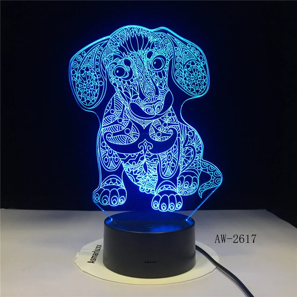 GX2617 Собака Щенок 3d лампа прекрасная 7 Изменение цвета 3D цветной яркий светильник