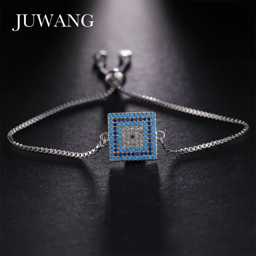 

JUWANG 2020 Square Blue Evil Eye Bracelet for Woman Gold Color Adjustable Chain Charms Bracelets & Bangles Turkey Jewelry
