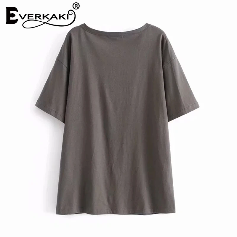 Everkaki Винтаж World Tour футболка лето Vogue принт Топы Футболка короткий рукав богемный размера плюс свободные женские футболки
