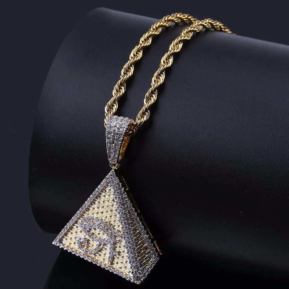 Фианитами с креплением микро паве Стразы Bling лед из золота Цвет пирамиды Horus глаз