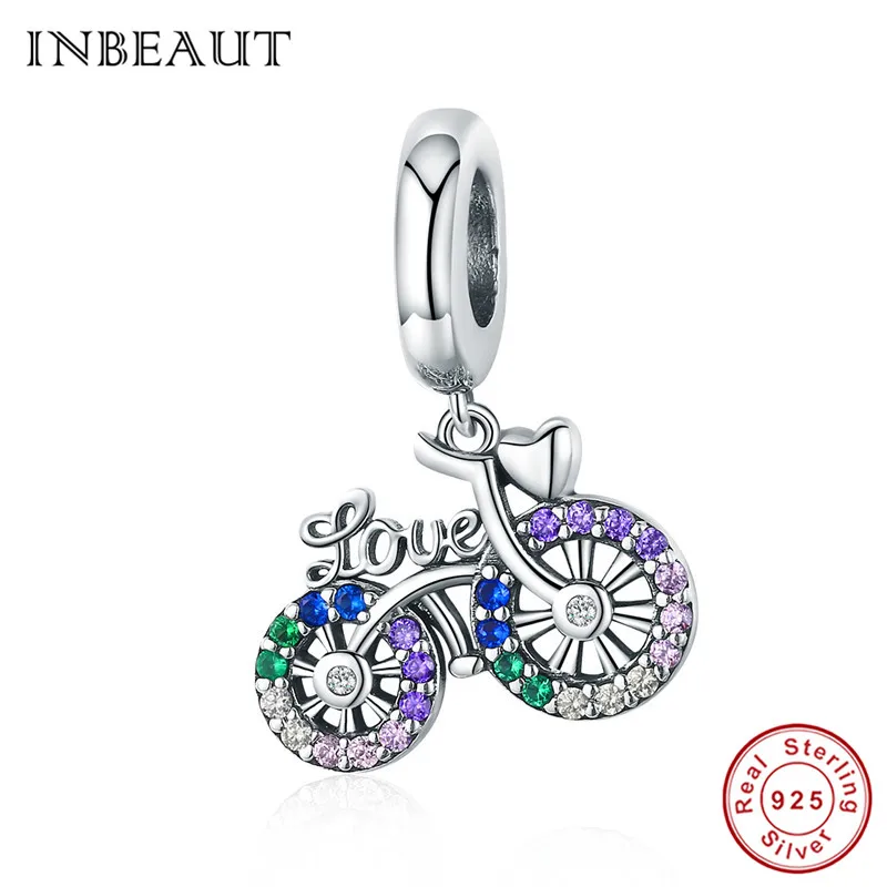 INBEAUT 100% 925 пробы серебристые зеленые белые фиолетовые фианиты Love велосипедные