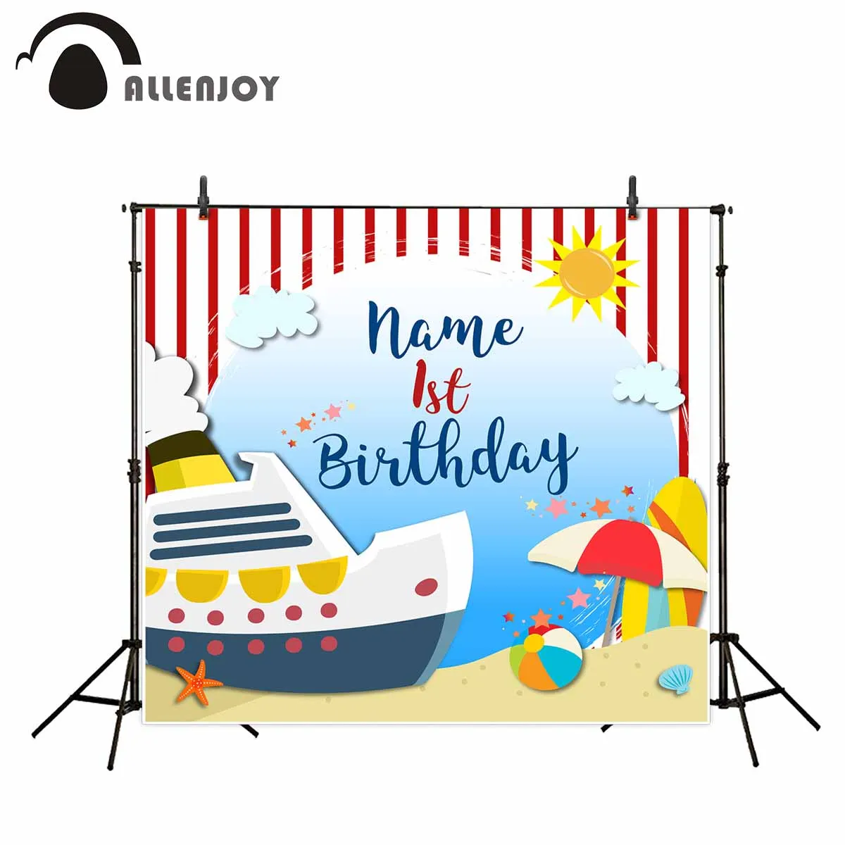 Фон для фотосъемки на 1-й День рождения Allenjoy с изображением пляжа паруса моря