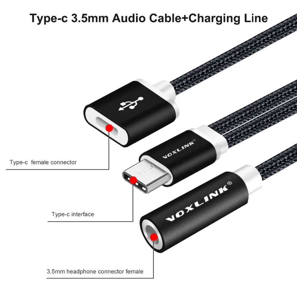 VOXLINK USB C кабель Тип usb до 3 5 мм аудио разъем для наушников зарядки адаптер Letv 2/Xiaomi