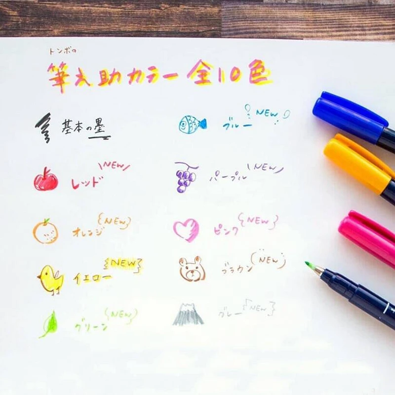 Японская ручка Tombow с кисточкой 10 шт./компл. для письма каллиграфии маркеры