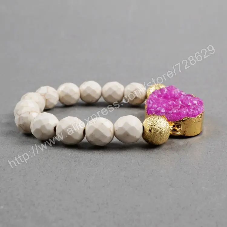 BOROSA 5 шт./лот золотой цвет горячий розовый кристалл Друза &amp 10 мм Белый Howlite синий
