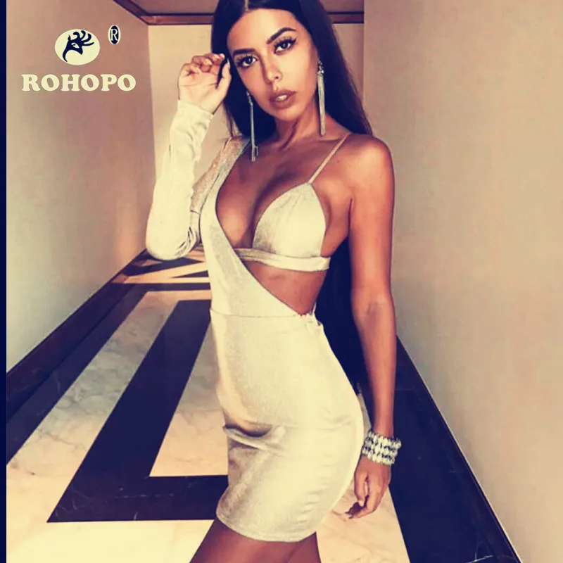 ROHOPO 2 предмета женское летнее облегающее платье на одно плечо с длинным рукавом