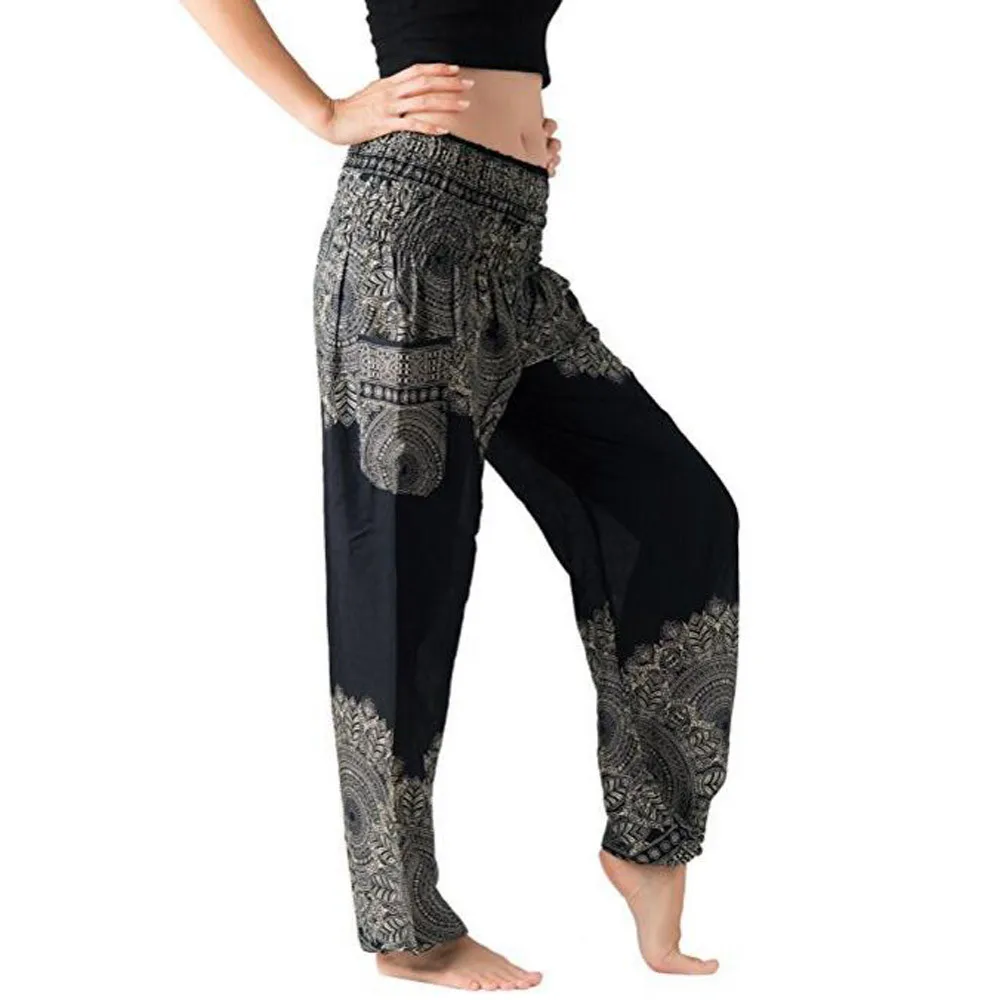 Летние богемные повседневные свободные штаны шаровары Boho женские брюки с