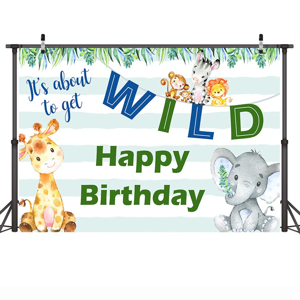 MOCSICKA Wild Animal Birthday Photo Background Elephant Deer Party Banner Backdrop Stripes Studio Supplies Props |