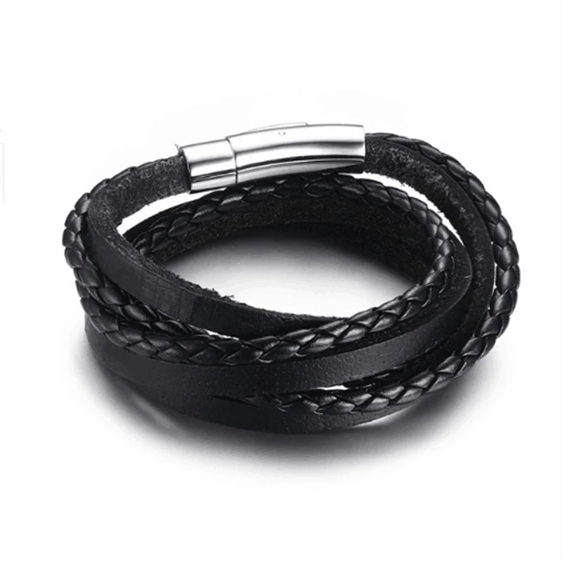 Для мужчин Jewellery модный кожаный браслет Нержавеющая сталь Магнитная Застежка Шарм Браслеты дружбы подарки для Для мужчин и Для женщин - Окраска металла: As shown in figure