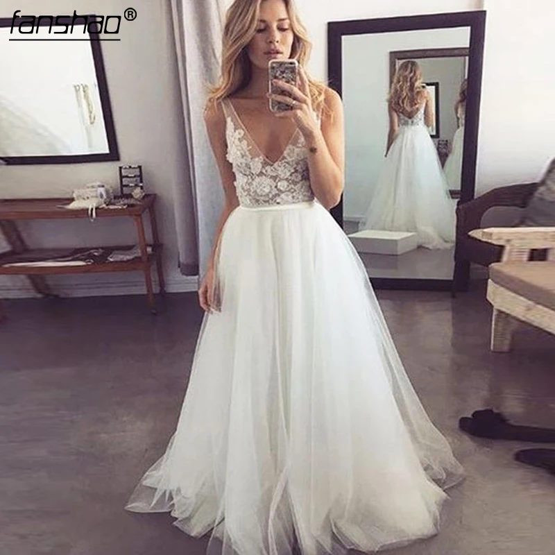 

Muslim Wedding Dresses V-Neck Tank Lace Illusion abito da sposa Dubai Arabic Wedding Gown Bridal Dress