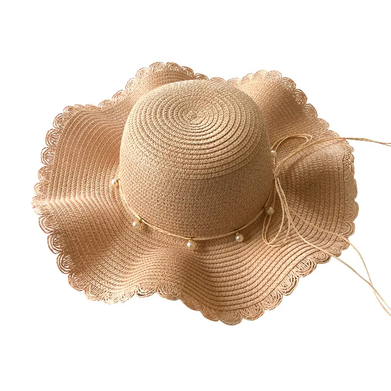 Girls Sun Cap Children Pearl Wave Straw Hat Kids Panama Beach Summer Baby Hats Caps | Детская одежда и обувь