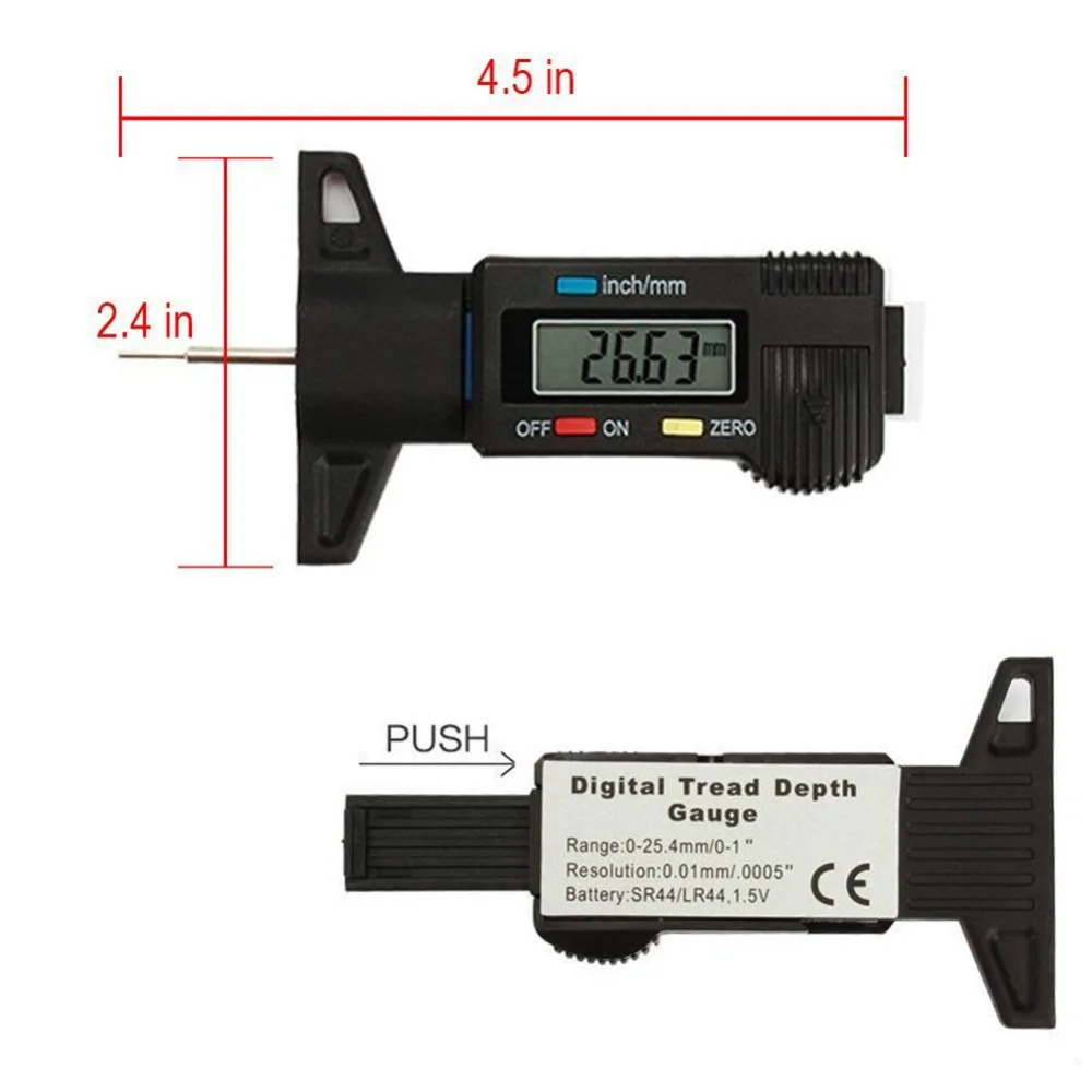 1Pc Car Digital Tyre Tire Tread Depth Tester Gauge Meter Measurer Tool Caliper LCD Display Monitoring System 0-25mm #297774 | Инструменты