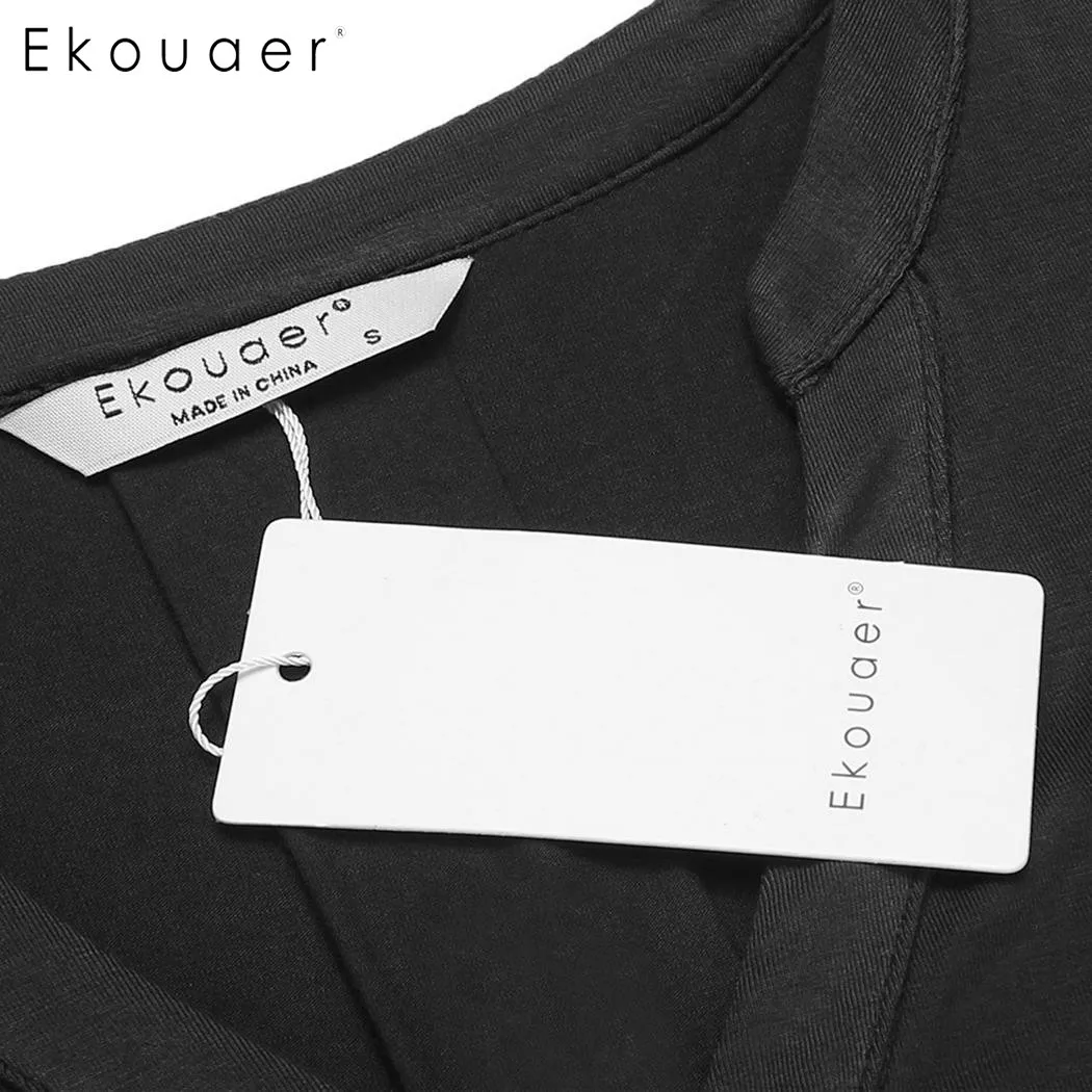 Ekouaer женская ночная сорочка с короткими рукавами и v-образным вырезом однотонная