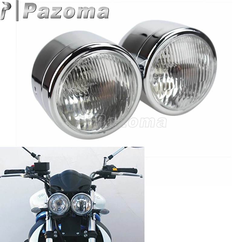 Хром уличные велосипеды двойной Головной фонарь H4 12 В для Suzuki DR RM 2SV650 GSF600 CB75 |