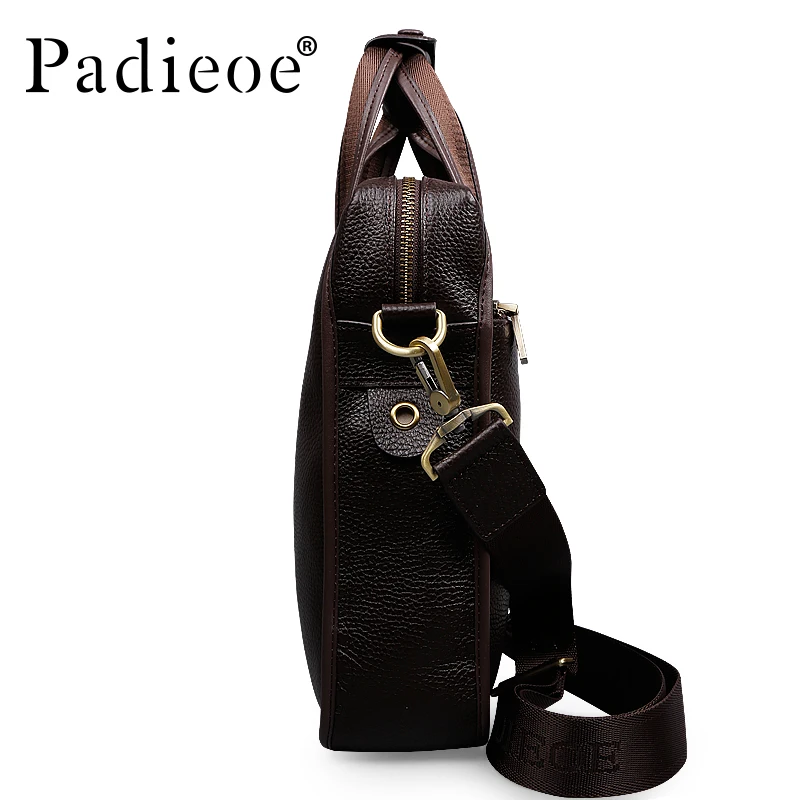 Padieoe Vintage Men Briefcase Genuine Leather Men Messenger Bags Fashion Male Tote Bags Leather Business Men Bag Shoulder Bags