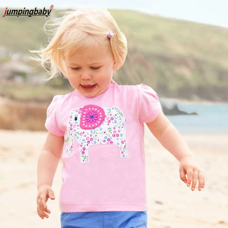 Jumingbaby/ футболка для девочек; детская футболка; летние топы с вышивкой животных; костюмы; vetement enfant fille; одежда для маленьких девочек