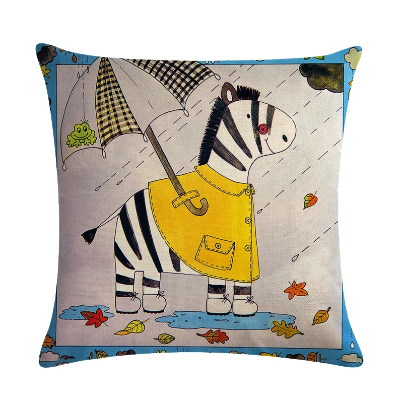 Чехол для подушки с мультяшными животными слон Лев хлопковая льняная