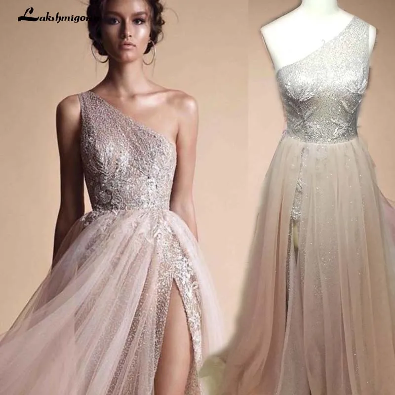 Robe De Soiree/Вечерние платья цвета шампанского с разрезом трапециевидные Вечерние на