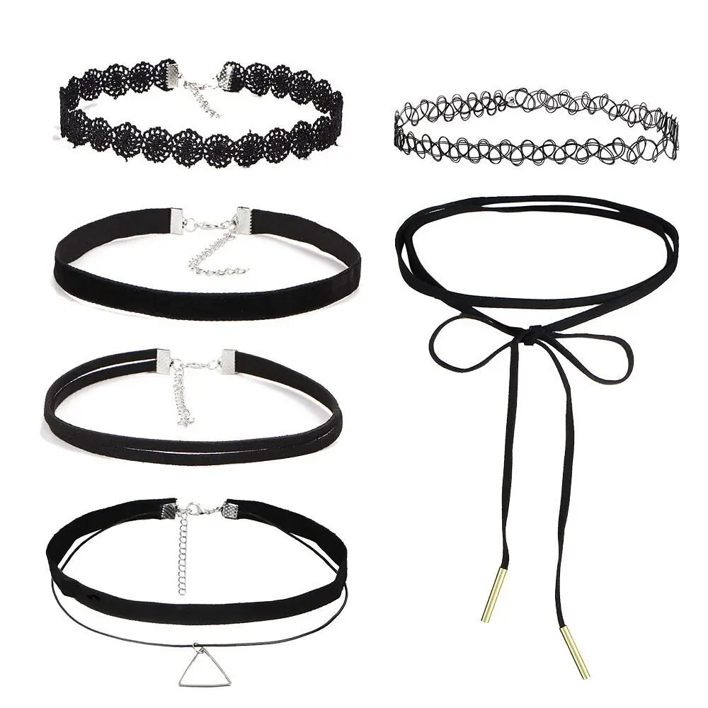 JUQEEN Gothic Sexy Chokers Woman Jewelry Vintage Punk Black Lace Choker Necklace Chain Collar Set Wholesale | Украшения и