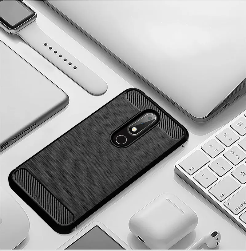 QAZ Maggie Case for Nokia X6 / 6.1 Plus Silicone Soft TPU Brushed Carbon Fiber Texture Cover sfor |