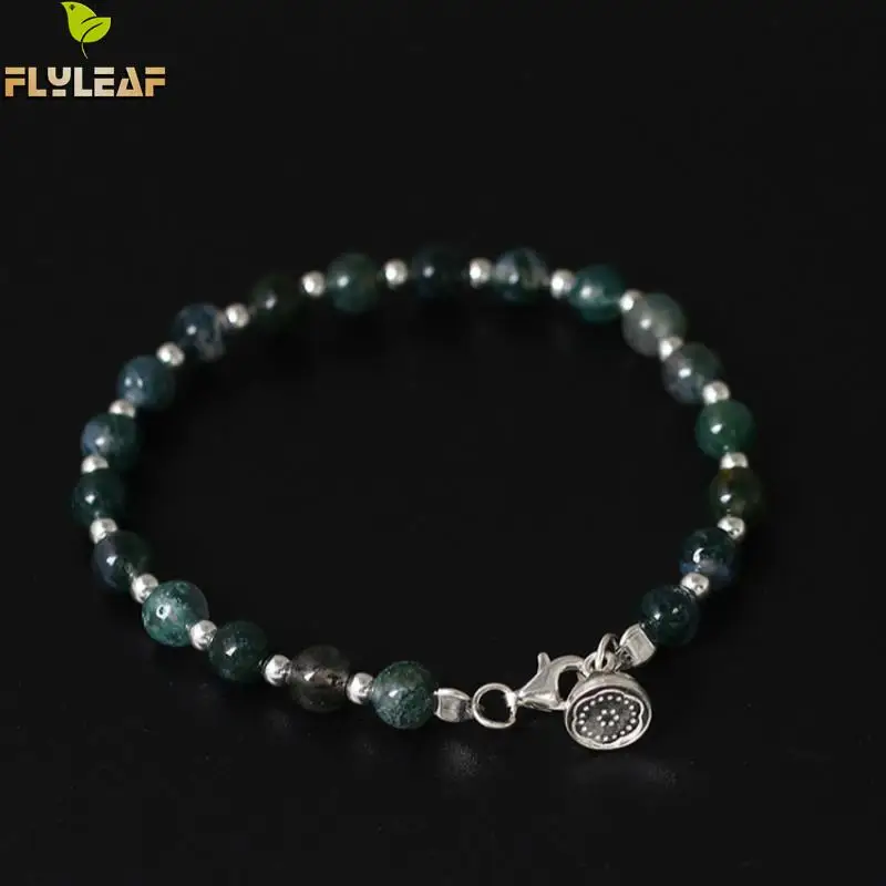 

Flyleaf Handmade Natural agate Lotus Seed Bracelets For Women Elegant Lady Prevent Allergy 925 sterling silver