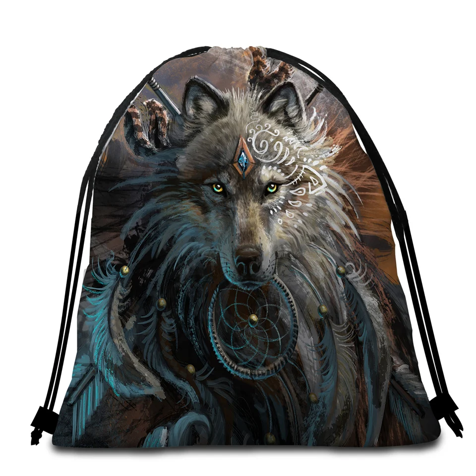 Wolf Warrior от SunimaArt круглое пляжное полотенце для взрослых Волк принтованное из микрофибры с полотенце с кисточками одеяло большое родное Toalla