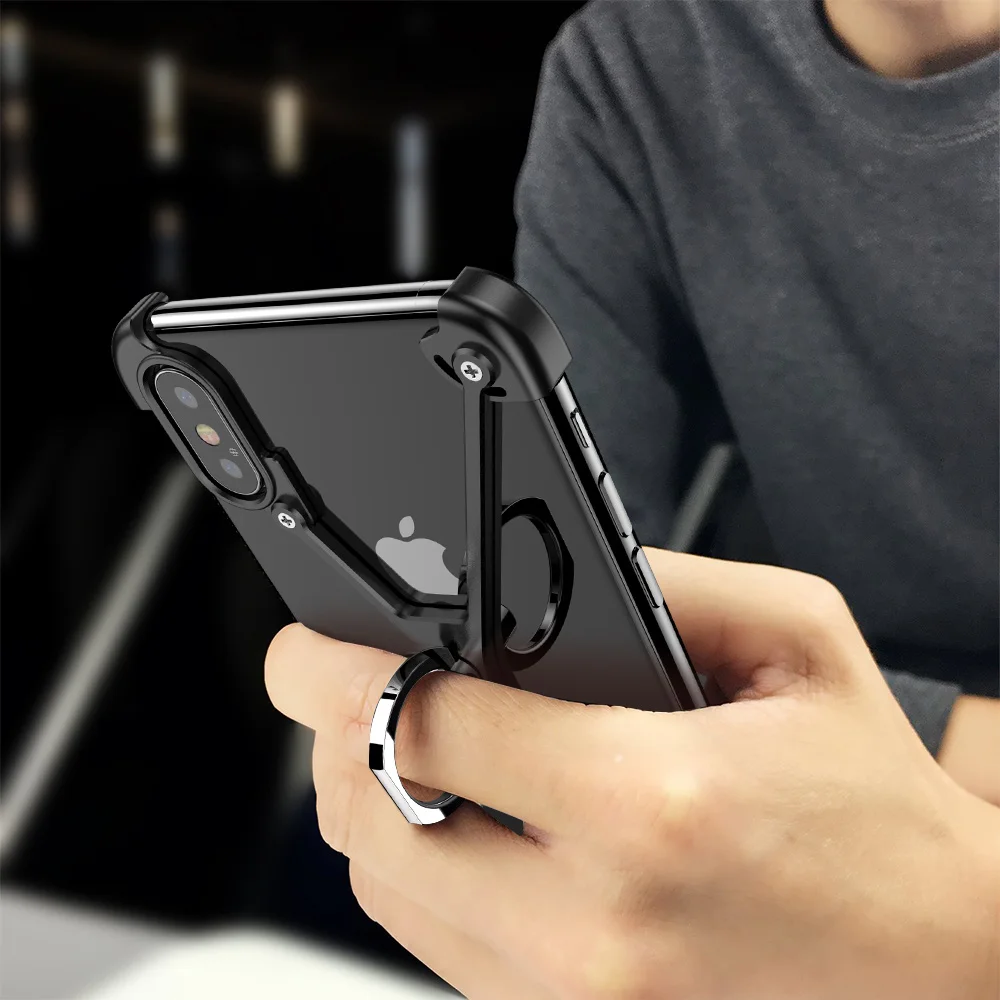 X Shape with Ring Holder case For iPhone XS Shell for MAX Case Metal Bumper With Gift Glass Film | Мобильные телефоны и