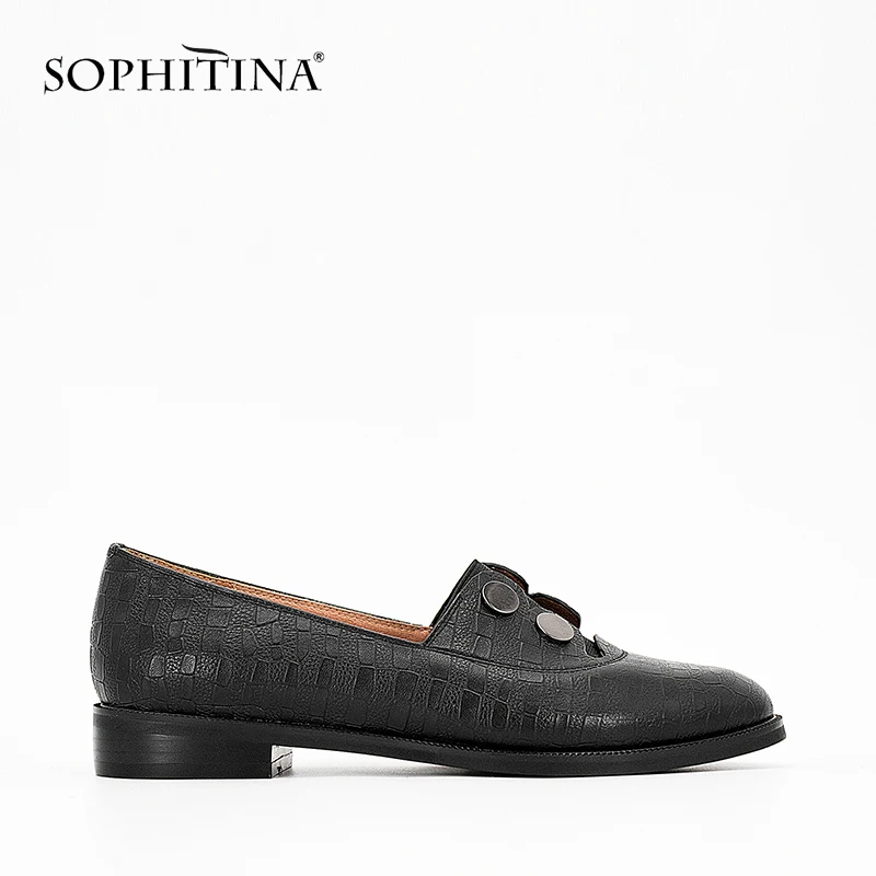 Женские офисные туфли SOPHITINA черные из натуральной овечьей кожи на плоской