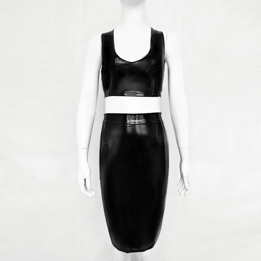 Abbille пикантные Для женщин черный Красный Bodycon Кожаные модельные туфли на латекс
