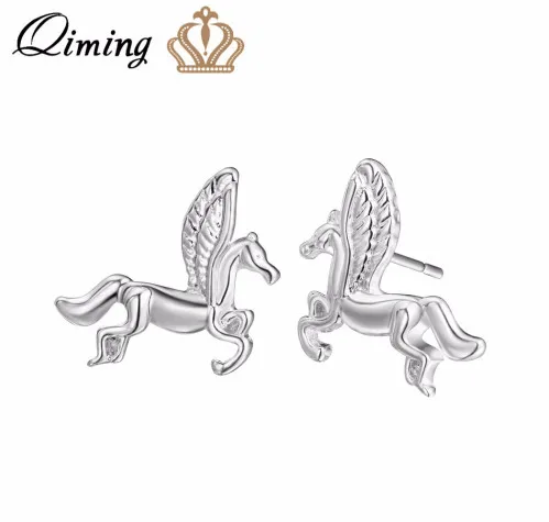 Wing horse Милые серьги-гвоздики с животными женские детские ювелирные изделия Акула собака кошка Лебедь Краб золото серебро дешевые серьги Прямая поставка - Окраска металла: Wing horse
