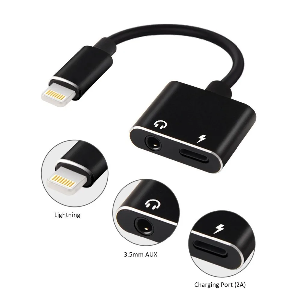 2 в 1 адаптер для наушников Lightning/3 5 мм Aux iphone 7 / 8 X plus (Поддержка iOS 10 3 11) - купить по
