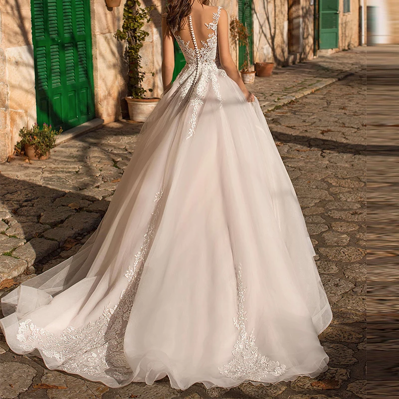 DZW582 Elegant A Line Wedding Dresses Sleeveless Applique Bride Floor Length Gowns 2019 robes de mariee | Свадьбы и торжества
