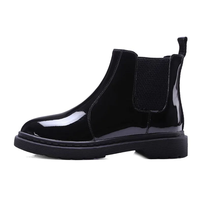 Taoffen Real Leather Ankle Boots Women Solid Color Elastic Band Flats Shoes Autumn Winter Keep Warm Size 33-41 | Обувь