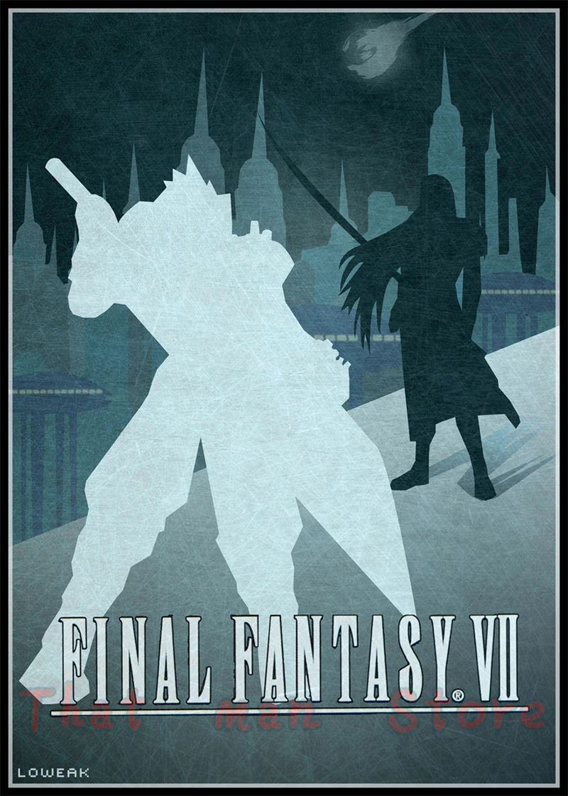 Облако VS Сефирот-Final Fantasy игры белый картон постер настенный картины для спальни Гостиная деко 42*30 см без рамки - Цвет: Зеленый
