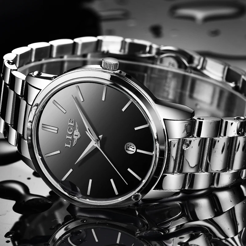 LIGE Fashion Casual Brand Waterproof Watch Men Slim Simple Stainless Steel Quartz Watches Clock Mens Relogio Masculino +gift box | Наручные