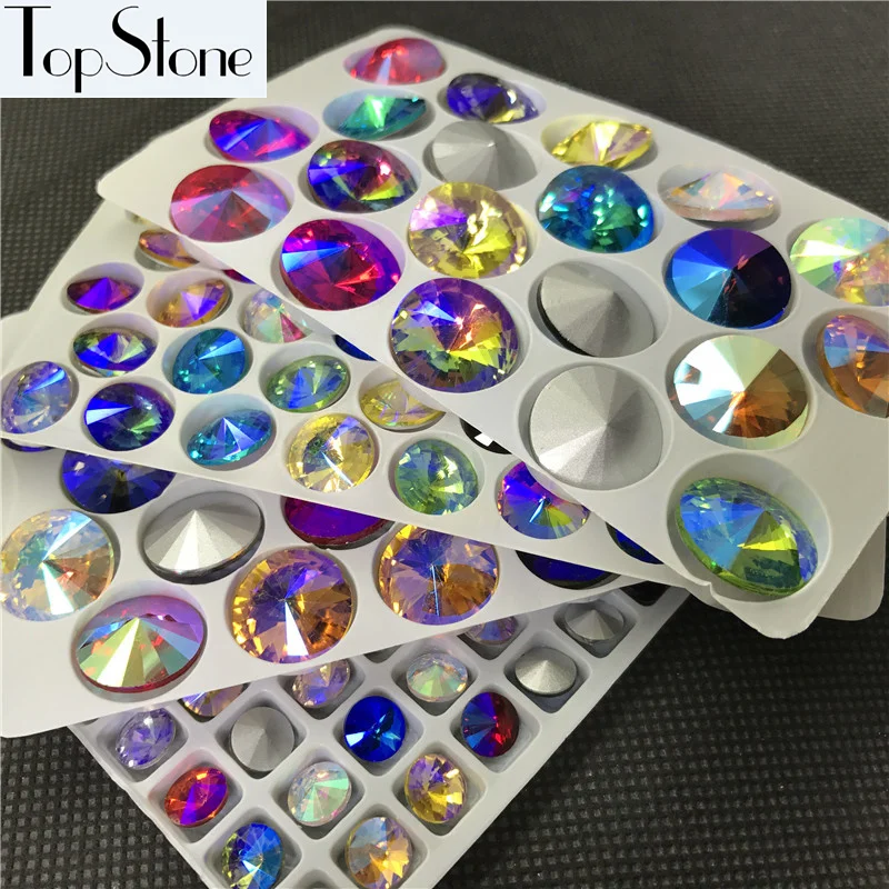Mix colors AB модные Rivoli камень 6 мм 8 мм, 10 мм, 12 мм, 14 мм, 16,18 мм стеклянные кристаллы для изготовления ювелирных изделий, украшения своими руками