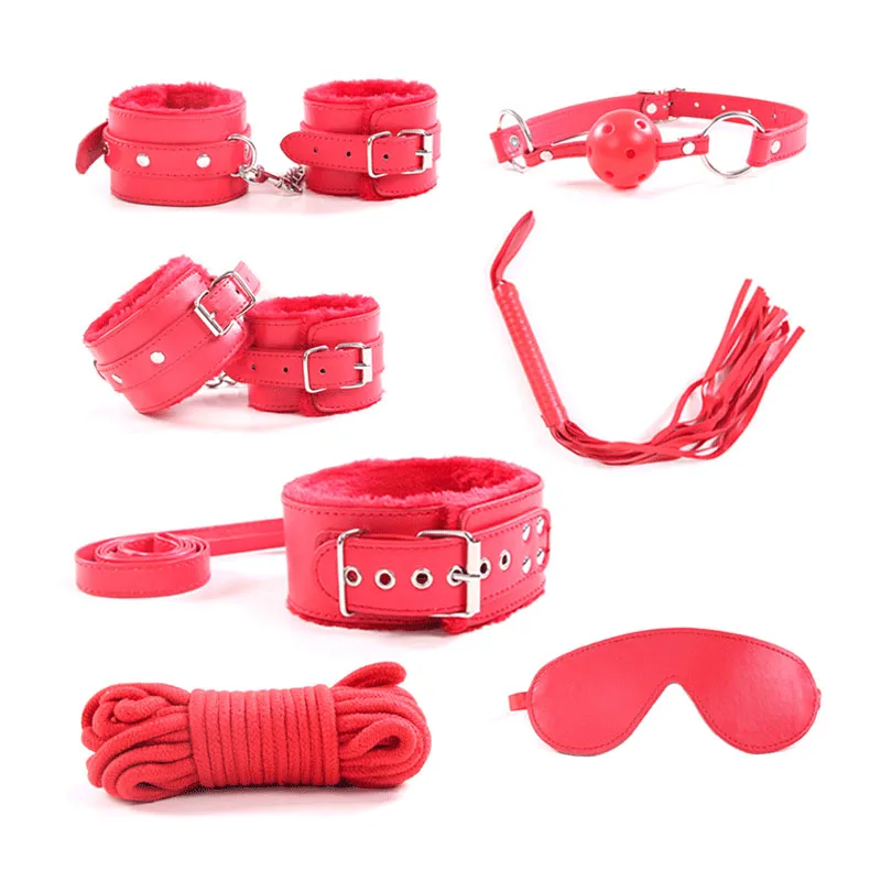 Взрослые игры 7 шт./компл. искусственные наручники кнут воротник эротическая