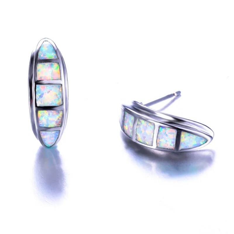 Boho милые женские белые серьги с голубым опалом Модные женские 925 пробы серебряные серьги винтажные Свадебные ювелирные изделия