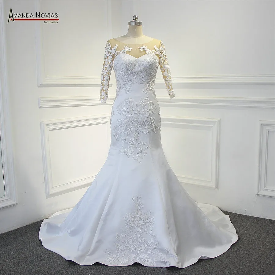 ; robe de soiree атлас с кружевными рукавами для девочек Русалка торжественное платье