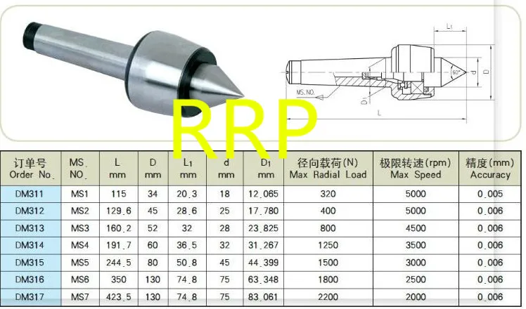 DM313 MT3 precision lignt-duty живой центр, Точность: 0,006 мм