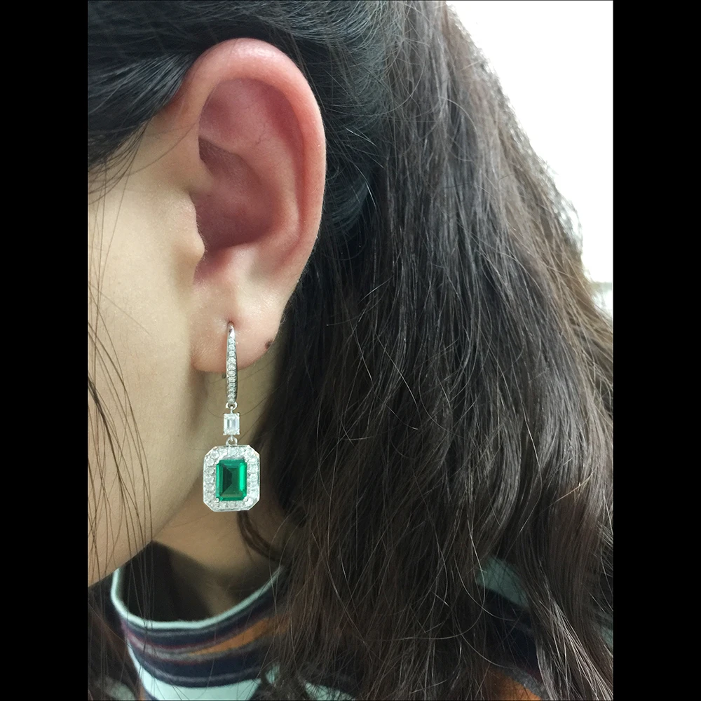 Серьги AEAW из белого золота 14K 4ctw AAA выращенные в лаборатории колумбийский изумруд