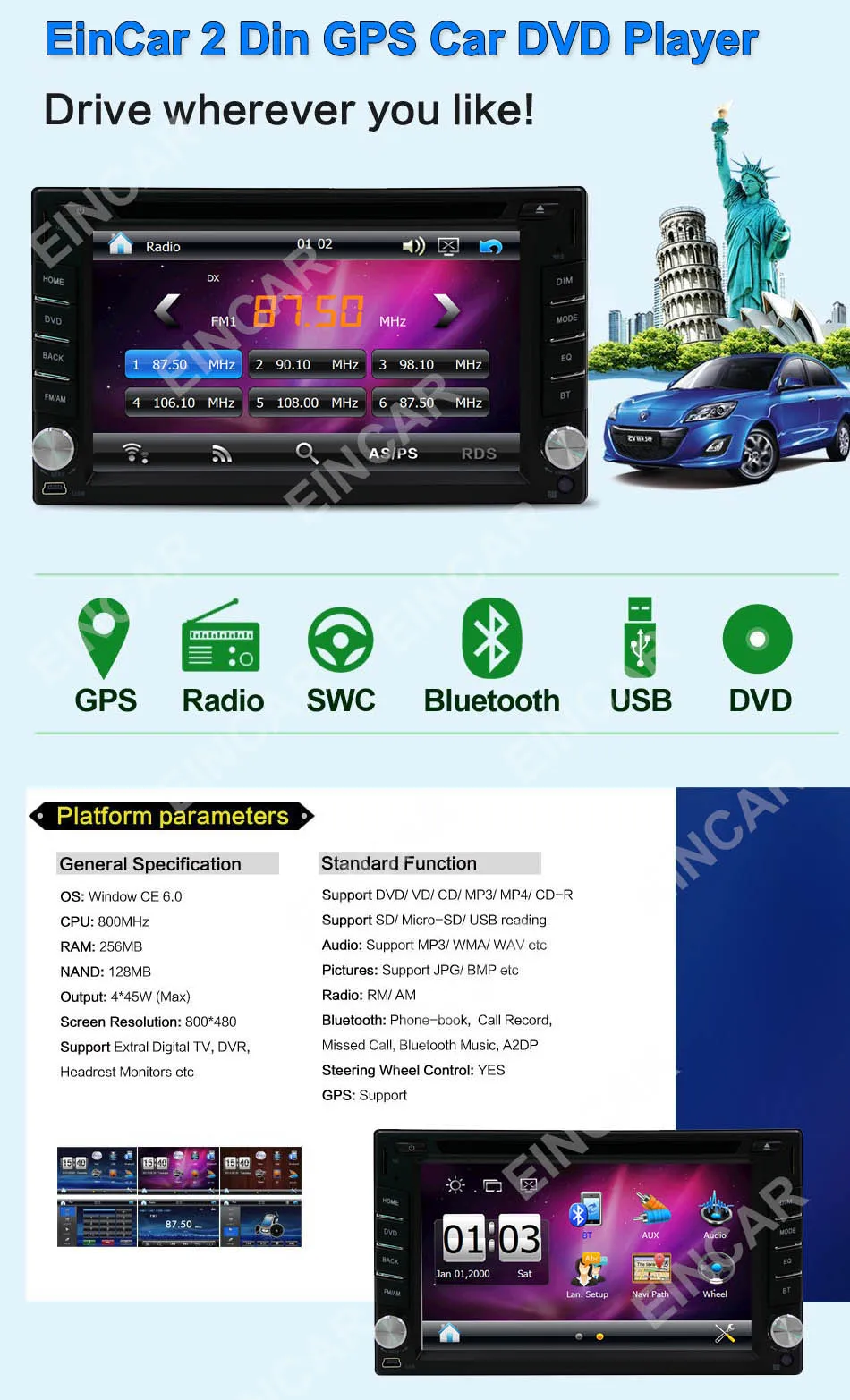 Системы Навигатор автомобиля dvd-плеер gps двойной Din логотипа Авто BT MP4 3D Карта ПК