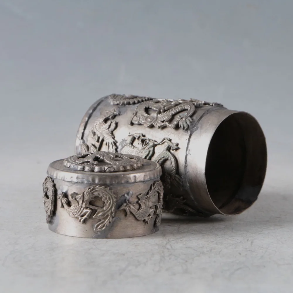 

EXQUISITE TIBETAN SILVER Copper DRAGON&PHOENIX PATTERN TOOTHPICK BOX