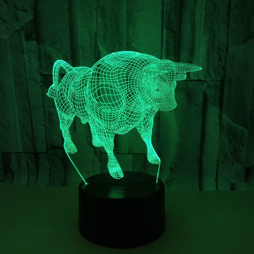 Новый светодиодный 3d светильник Bull Ночной с дистанционным управлением и сменой 7