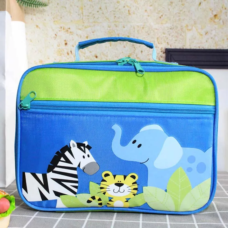 Blue Green Elephant Новые теплоизоляционные сумки для ланча для детей, вместительные сумки с милым принтом кота, водонепроницаемые портативные сумки для ланча - Цвет: Blue Green Elephant