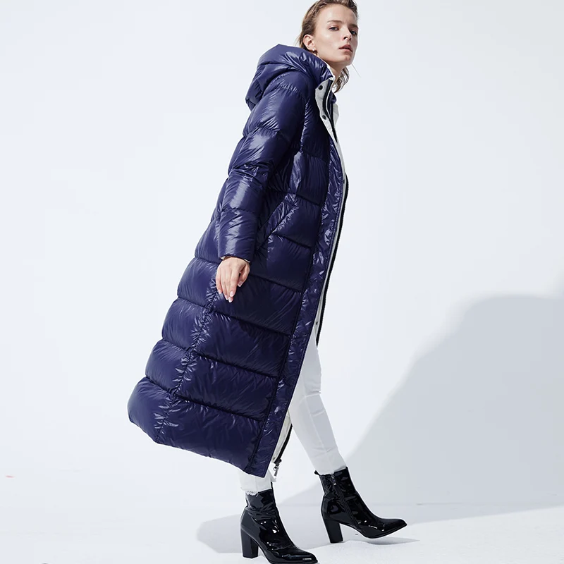100% новый женский зимний пуховик внешняя длинная Личность Мода 2018 белый гусиный