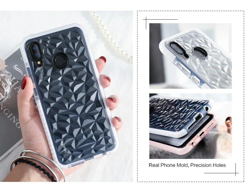 P20 lite Pro 3D Diamond Luxury Crystal Soft Silicone Phone Case For Huawei Glitter Rhombic Cover |