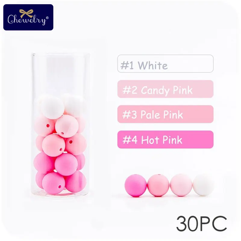 Pink Series CHEWELRY 30 шт. 12 мм детский силиконовый Прорезыватель для зубов из бусин жемчужный силиконовый пищевой Прорезыватель для зубов DIY браслет для кормления детей - Цвет: Pink Series