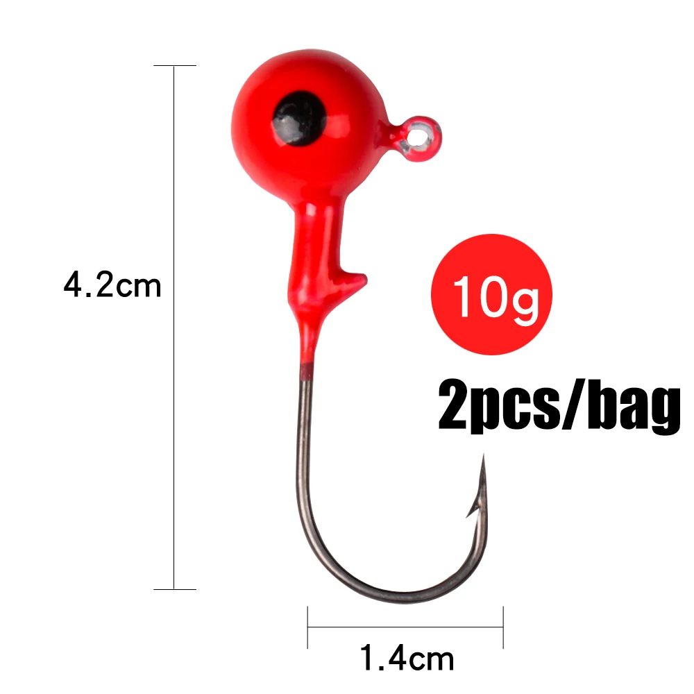 10g LUSHAZER рыболовные крючки, рыболовные крючки, 3,5 г, 5 г, 7 г, 10 г, 14 г, 21 г, красные свинцовые крючки с круглой головкой для рыбалки, высококачественные рыболовные крючки - Цвет: 10g