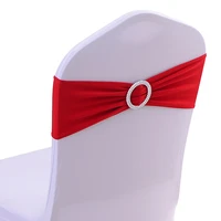wholesalesretail 50 pieces red chair elastic spandex chair bands with round plastic buckle wedding decoration cb 50 re